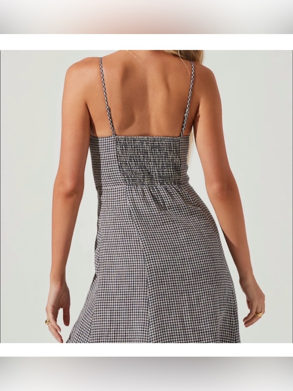 Astr the Label Figueroa Gingham Spaghetti-Strap Midi Dress Size S Linen - Picture 3 of 7